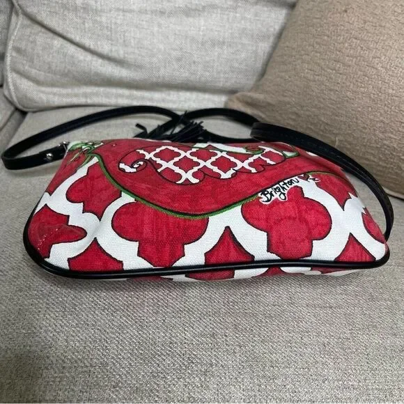 Brighton Bag Mini Crossbody Red Love Dove Canvas Pouch Long Strap Tassel Purse - Picture 5 of 15